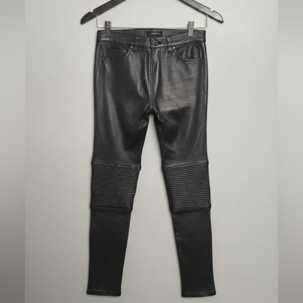 J Brand L8001 Pewter Lambskin Leather Moto Pants Size 27 Genuine Leather EUC.‎ - Picture 2 of 6
